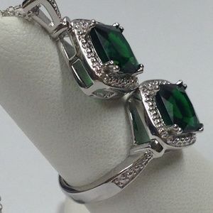 Natural Diamond with Created Emerald Jewelry Set